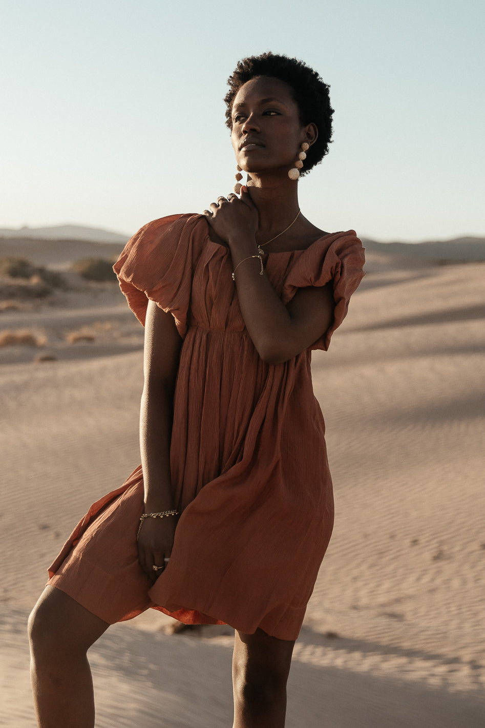 Dasha Textured Mini Dress in Terracotta - FINAL SALE