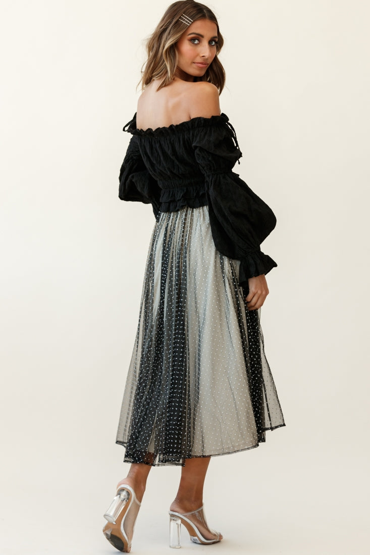 Jasmine Hail Spot Mesh Midi Skirt Black