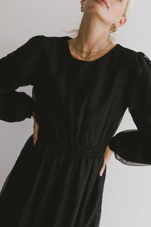 Andee Embroidered Midi Dress in Black - FINAL SALE