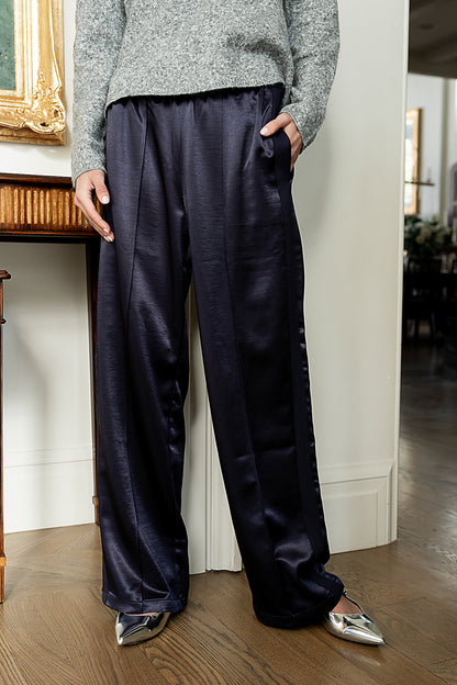 Gemma Satin Wide Leg Pants in Navy - FINAL SALE