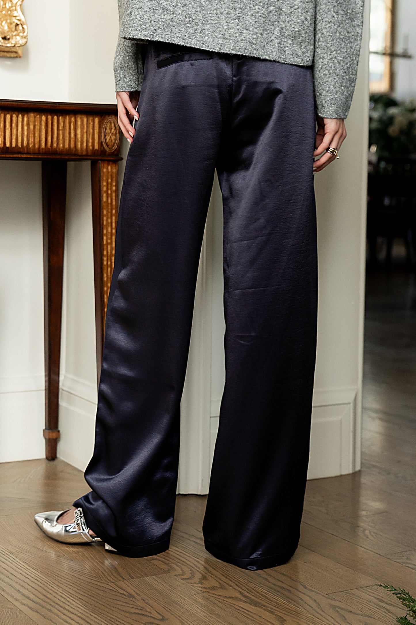 Gemma Satin Wide Leg Pants in Navy - FINAL SALE