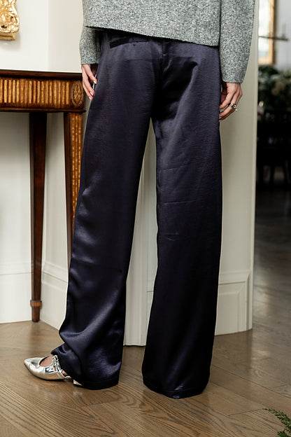Gemma Satin Wide Leg Pants in Navy - FINAL SALE