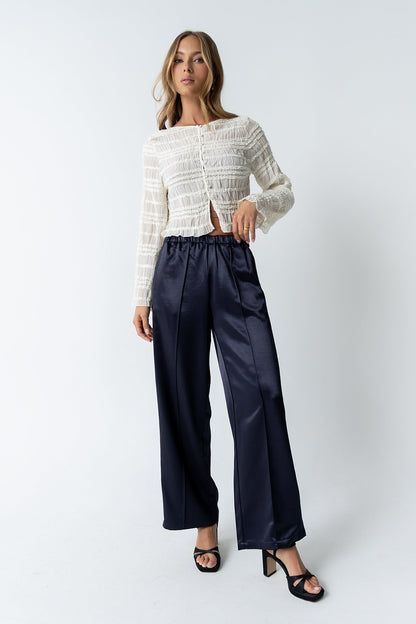 Gemma Satin Wide Leg Pants in Navy - FINAL SALE