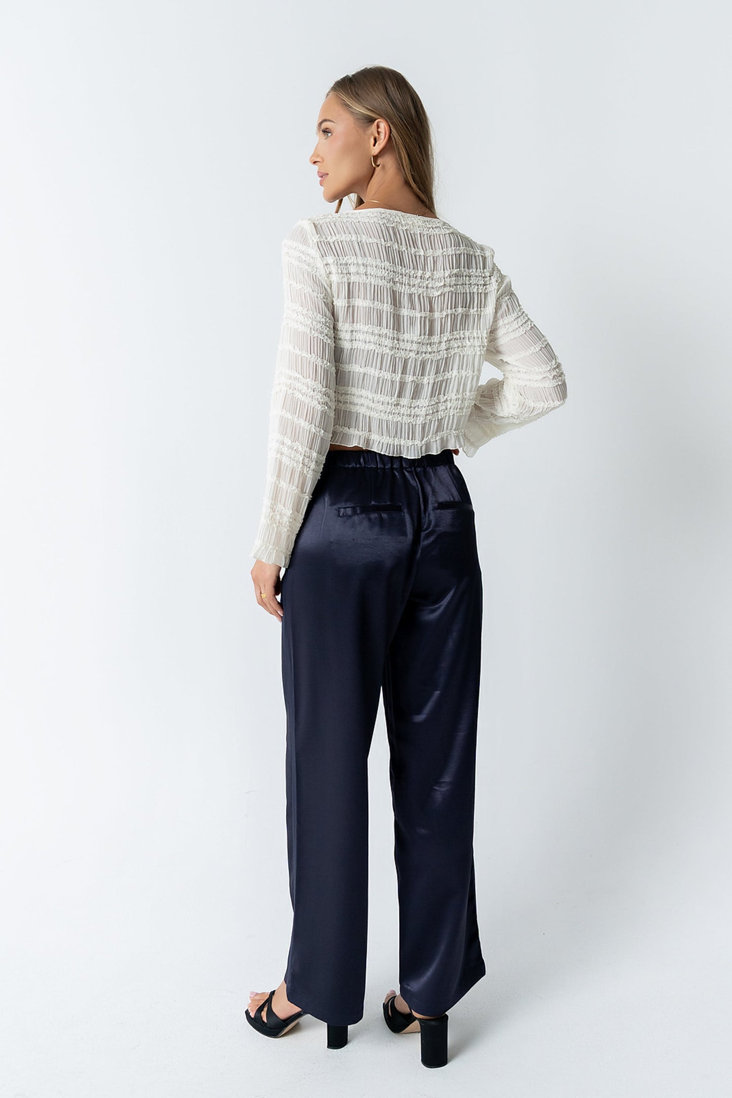 Gemma Satin Wide Leg Pants in Navy - FINAL SALE