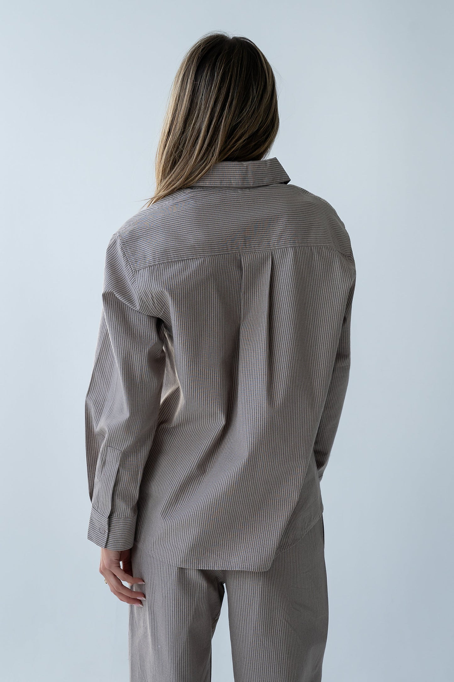 Hailey Striped Button Up in Beige