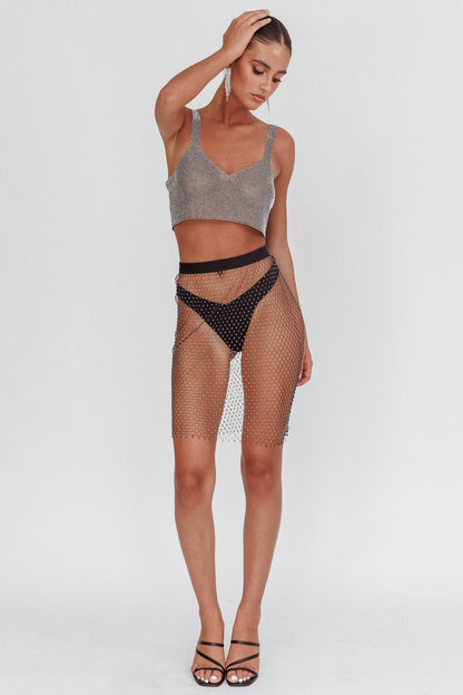 Star Rise Diamante Fishnet Skirt Black