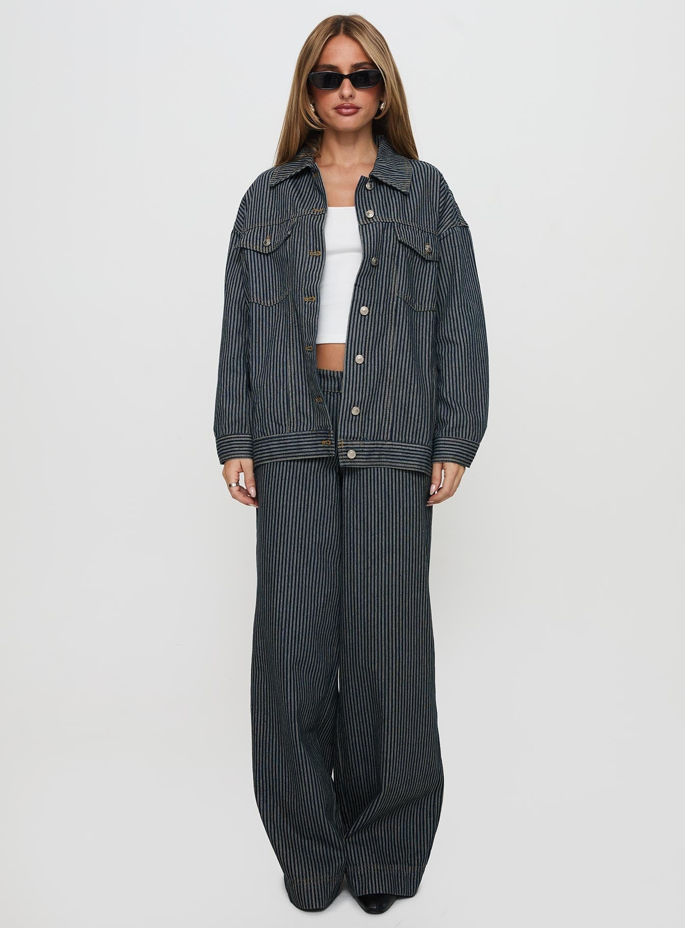 Actually Invested Low Rise Pants Denim Stripe