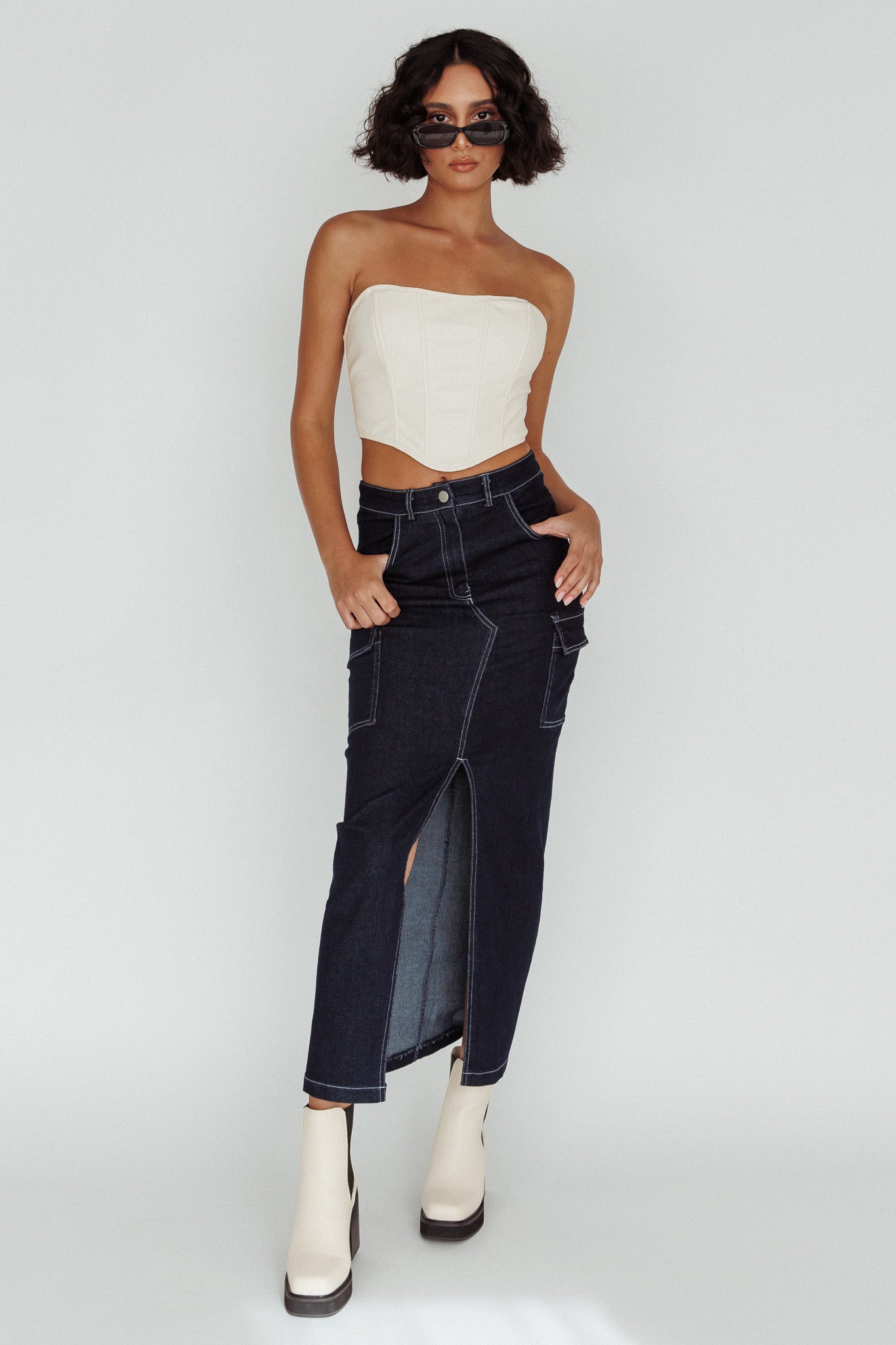 Mercury Retrograde Pocket Midi Skirt Indigo