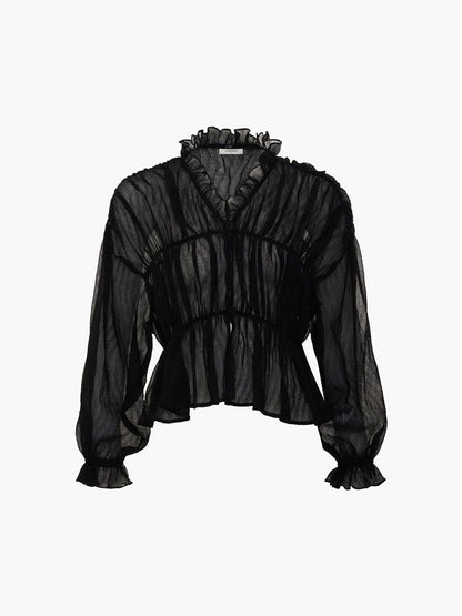 Sheer Chiffon Ruffle Detail Blouse