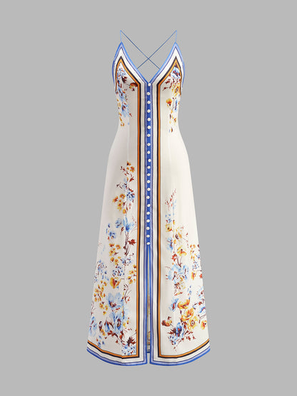 Casual Floral Printed Halter Long Dress