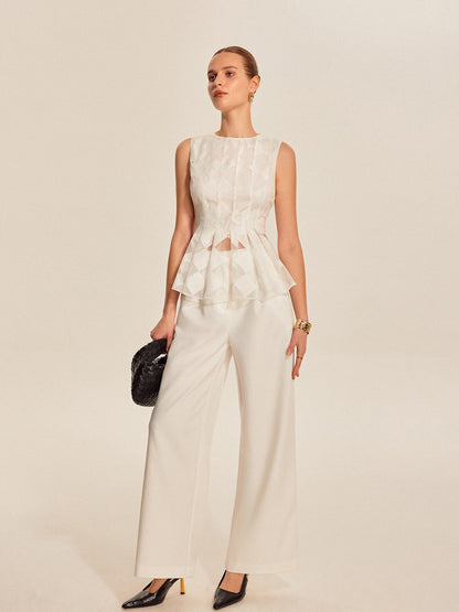 Semi-Sheer Geometric Peplum Top