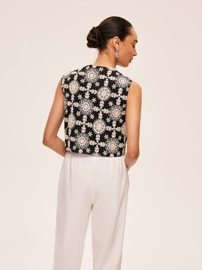 Embroidered Cotton Tie-Front Vest