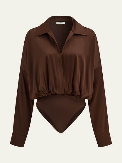 Satin Collared Long Sleeve Bodysuit