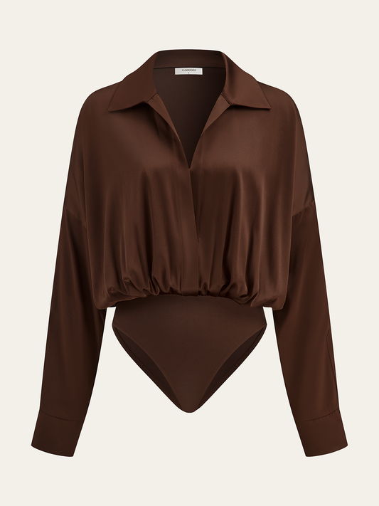 Satin Collared Long Sleeve Bodysuit