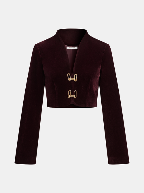Metal Buckle Corduroy Stand Collar Jacket