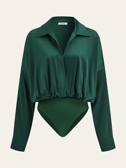 Satin Collared Long Sleeve Bodysuit
