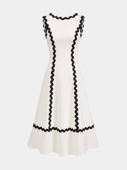Contrast Scalloped Trim Sleeveless Midi Dress