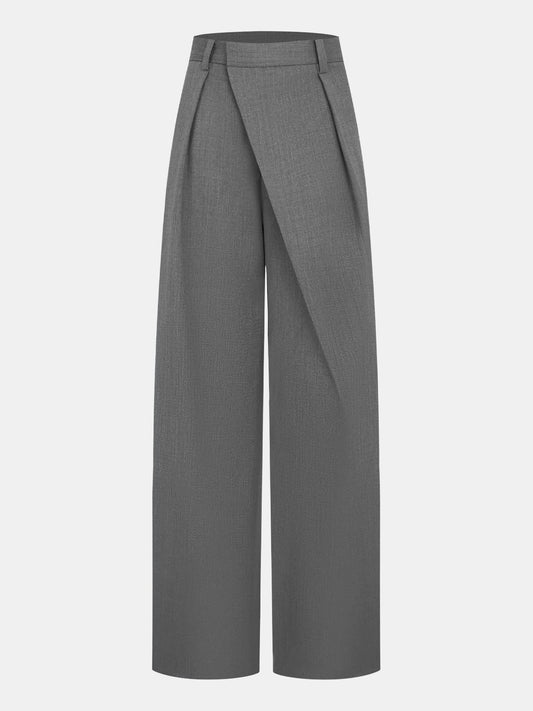 Asymmetric Pleated Wide-Leg Pants