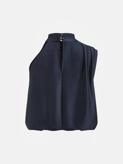 Satin Draped High Neck Sleeveless Top