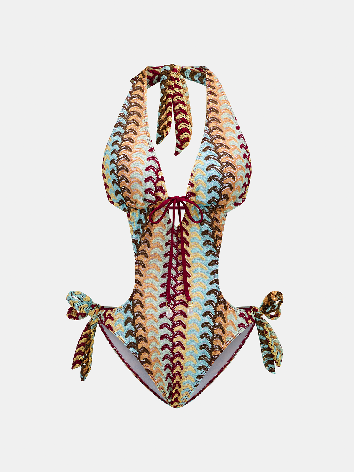 Multicolor Wave Halter One-Piece Swimwear