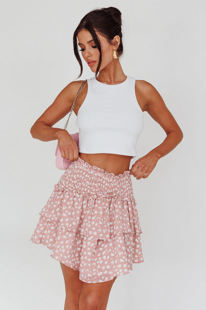 Sylvie Shirred Waist Layered Mini Skirt Pink
