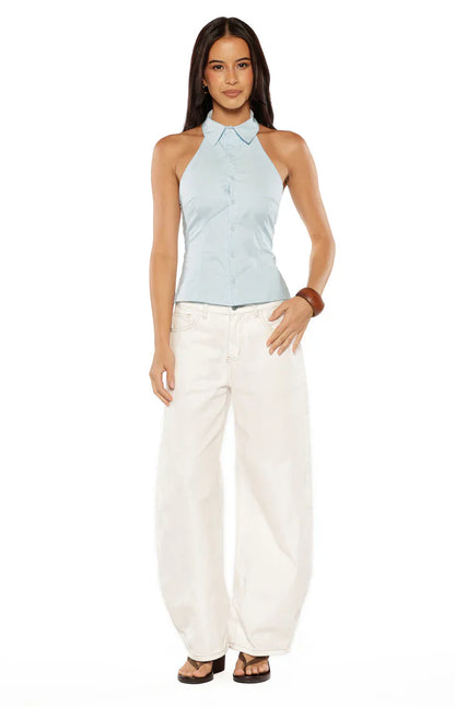 Caelan Blue Button Up Top