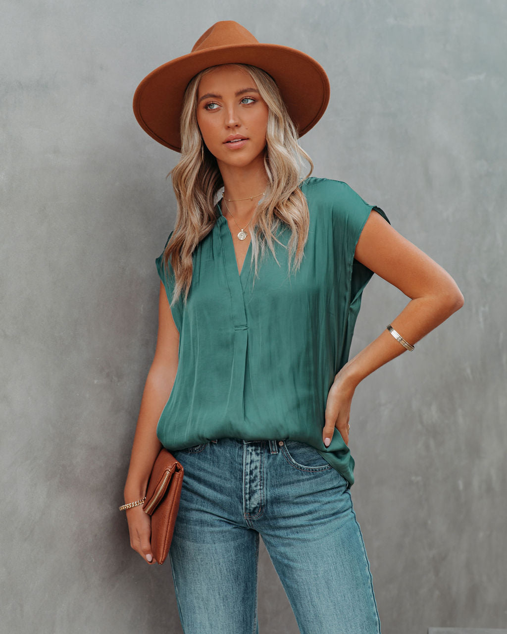 Girona Satin Blouse - Hunter Green