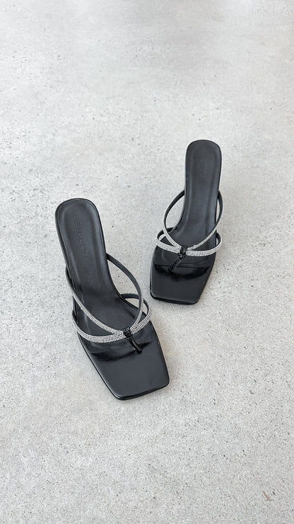 Karson Heel - Black Crinkle Diamante