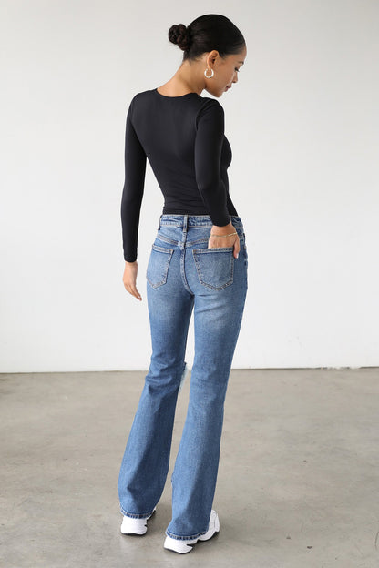 DOGMA High Rise Flare Leg Denim Jeans Dark Wash
