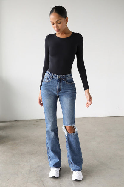 DOGMA High Rise Flare Leg Denim Jeans Dark Wash