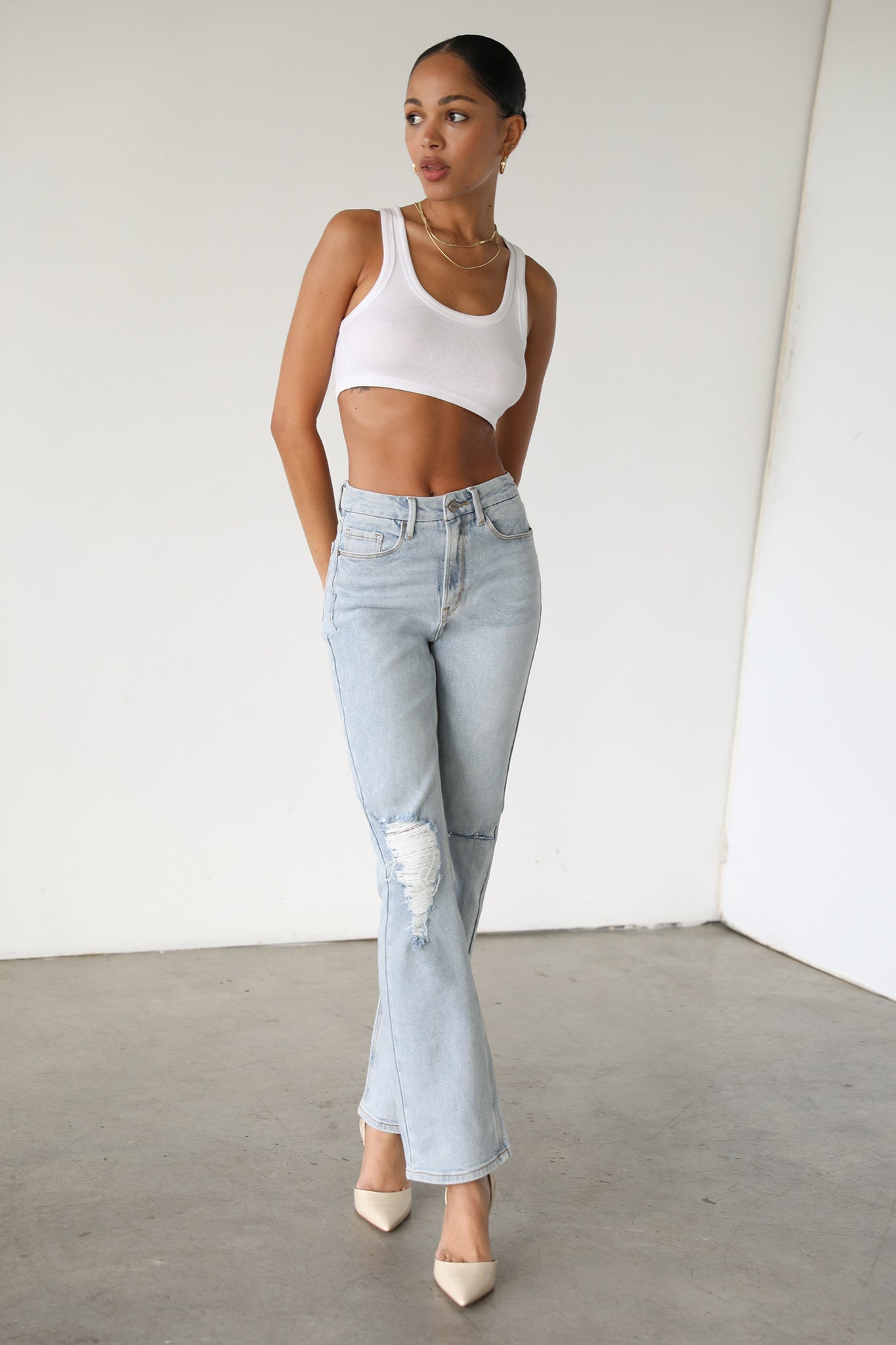DOGMA High Rise Straight Leg Denim Jeans Light Wash