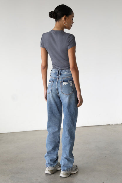 DOGMA High Rise Straight Leg Denim Jeans Dark Wash