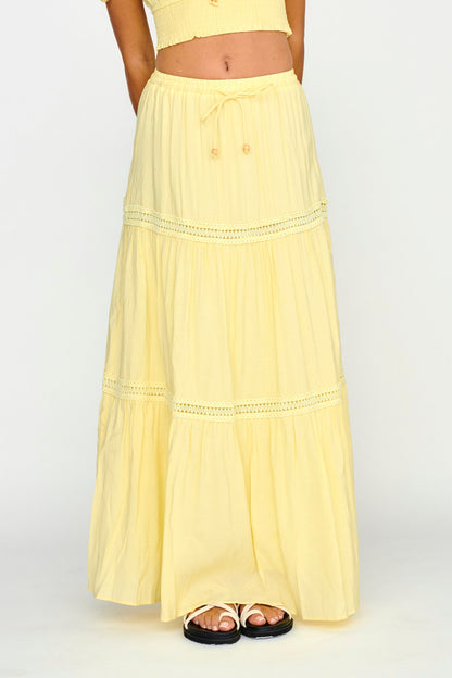 Canyon Cove Crochet Trim Maxi Skirt Yellow