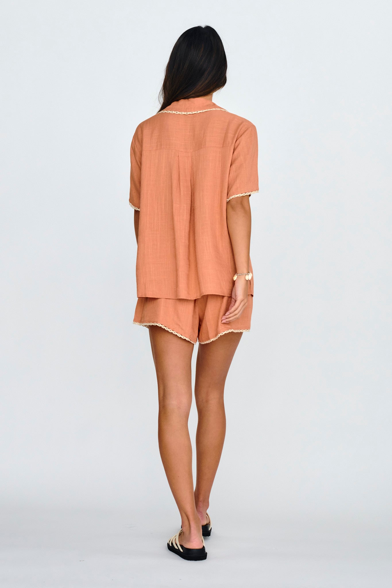 Swing Of Things Lace Trim Shorts Mocha