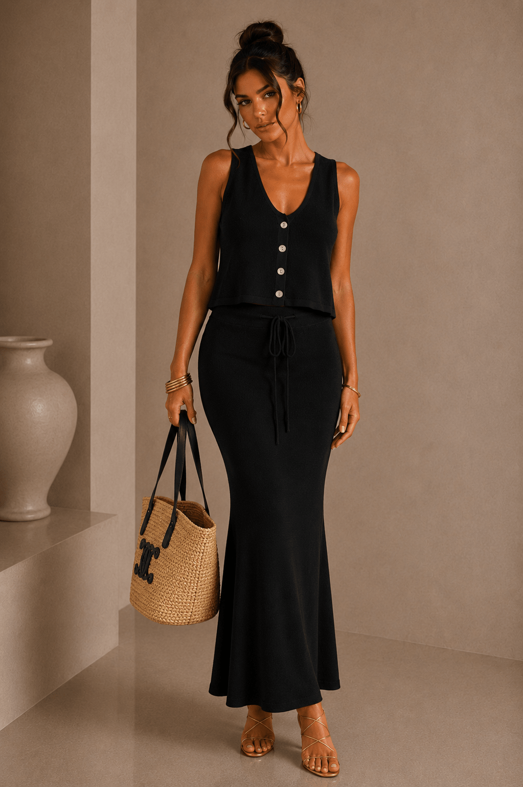 Black Flowy Vest Top