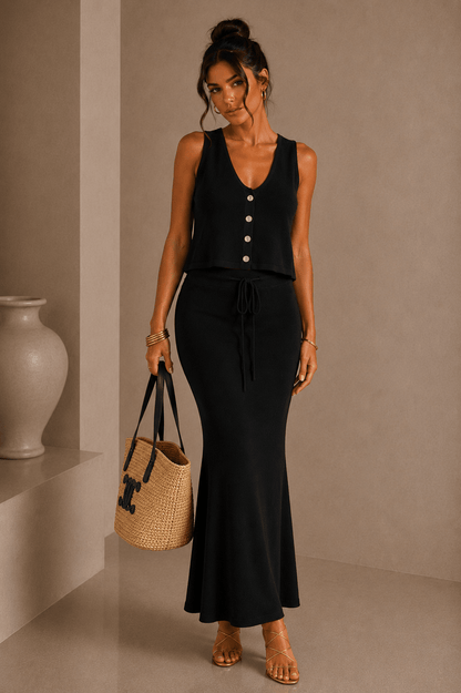 Black Flowy Vest Top