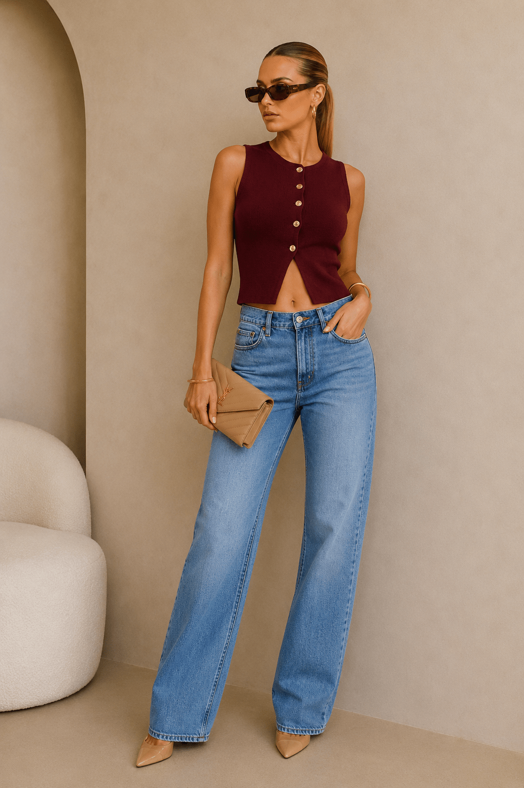 Brown Knit Vest Top