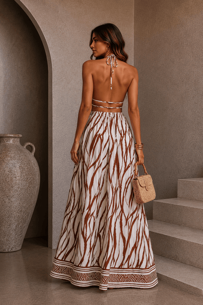 Brown Zebra  Printed Maxi Dress