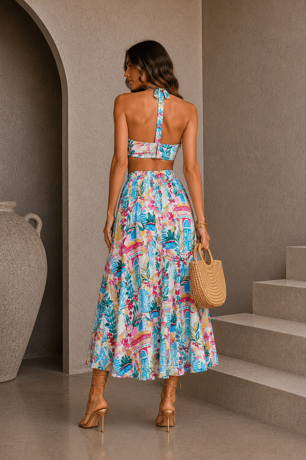 Colorful Floral Halter Crop Top